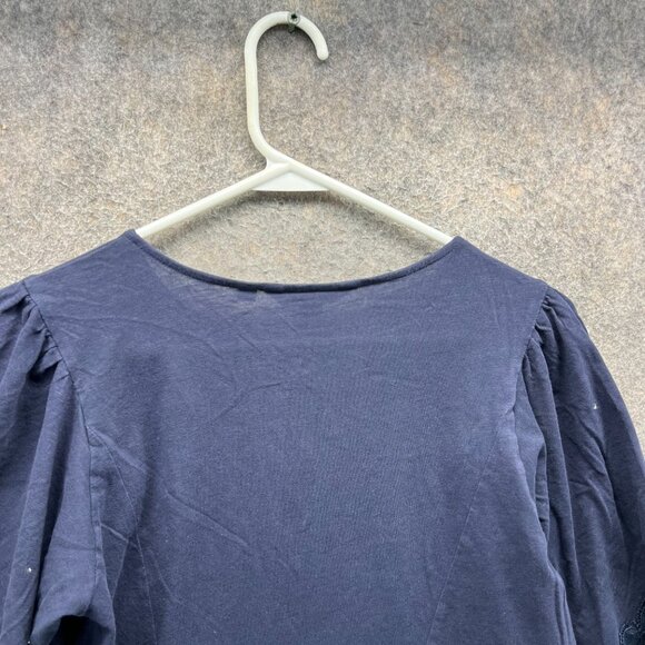 Boden Blouse Womens 6 Navy Blue Cotton Eyelet Lace Trim Boho Peasant Top - Picture 5 of 12